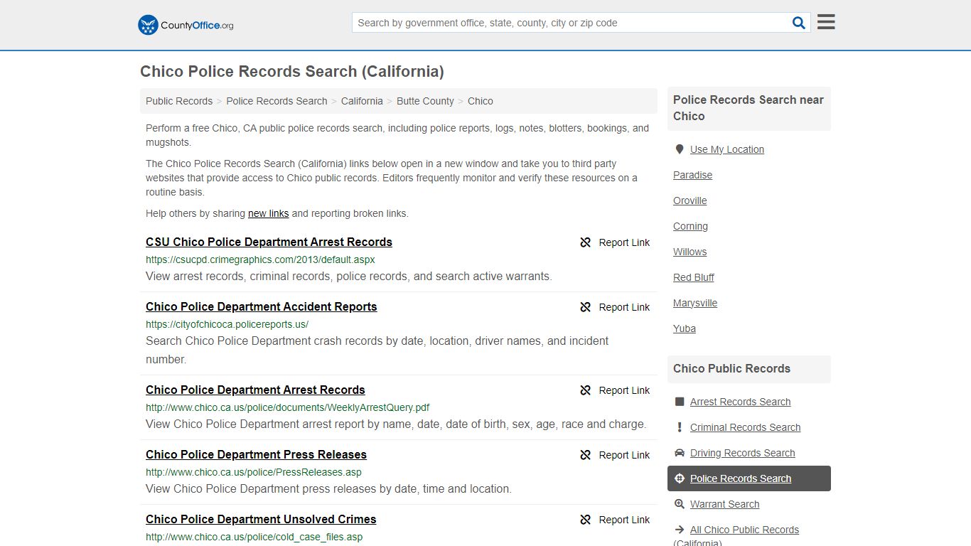 Police Records Search - Chico, CA (Accidents & Arrest Records)